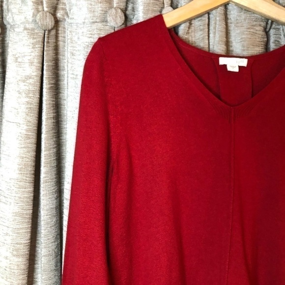 J Jill Red V Neck Pleated Back Sweater Size Small - Picture 6 of 16